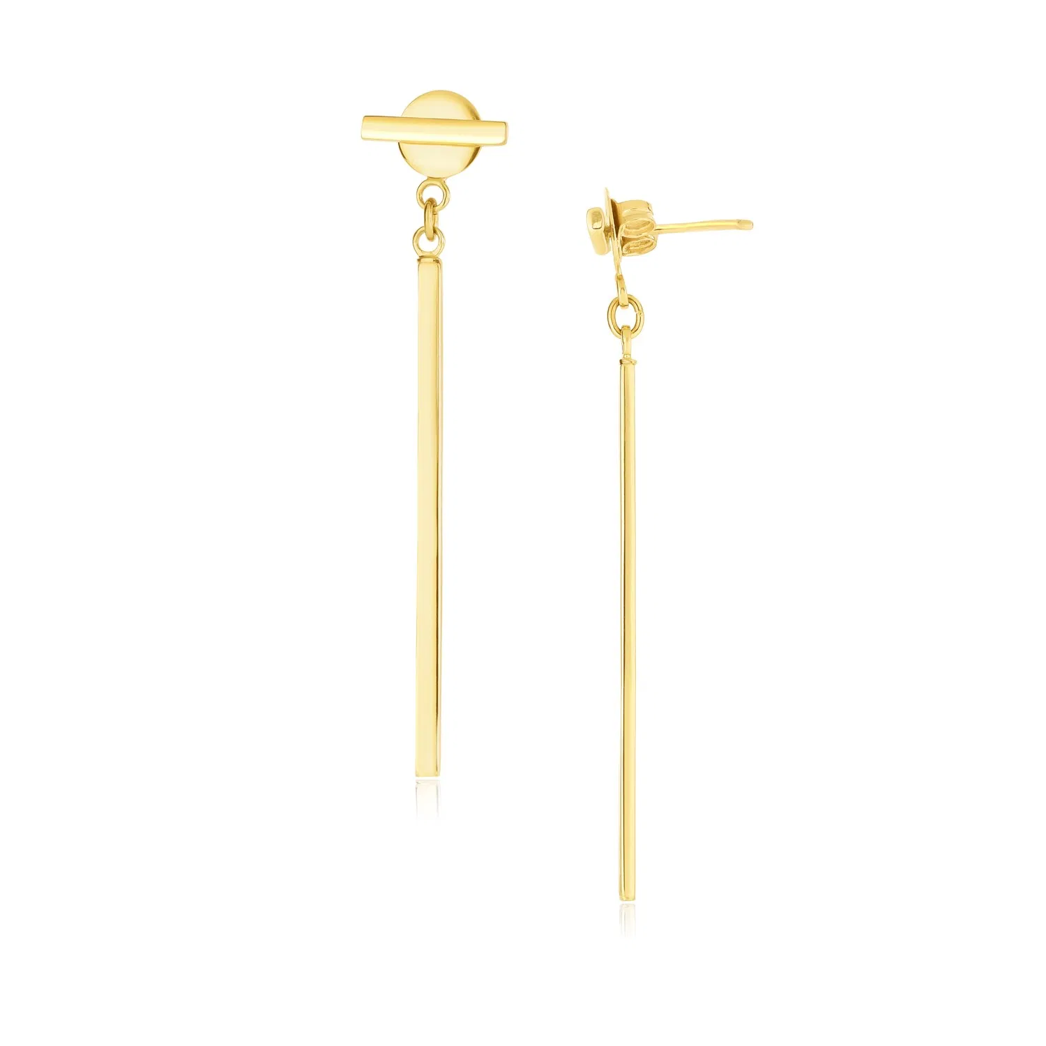 14k Yellow Gold Modern Disc and Bar Drop Earrings - Grocery