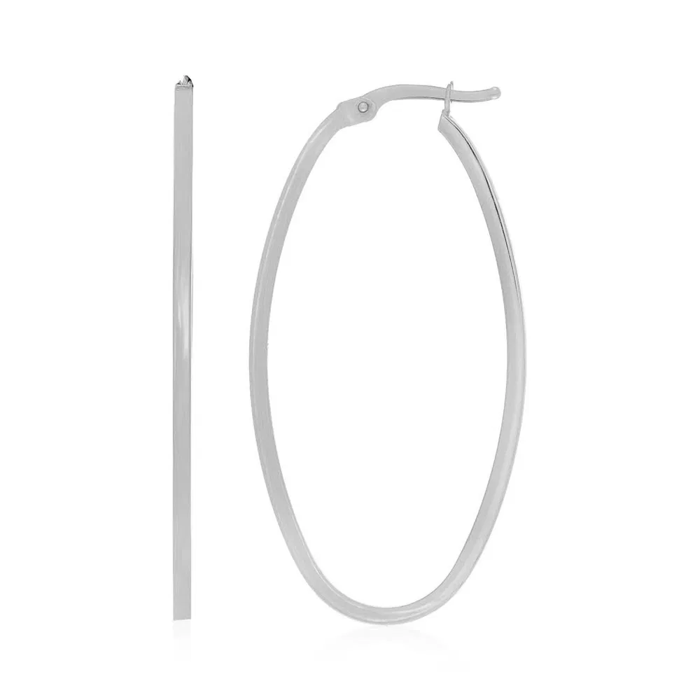 14k White Gold Slim Oval Shape Hoop Earrings - Grocery