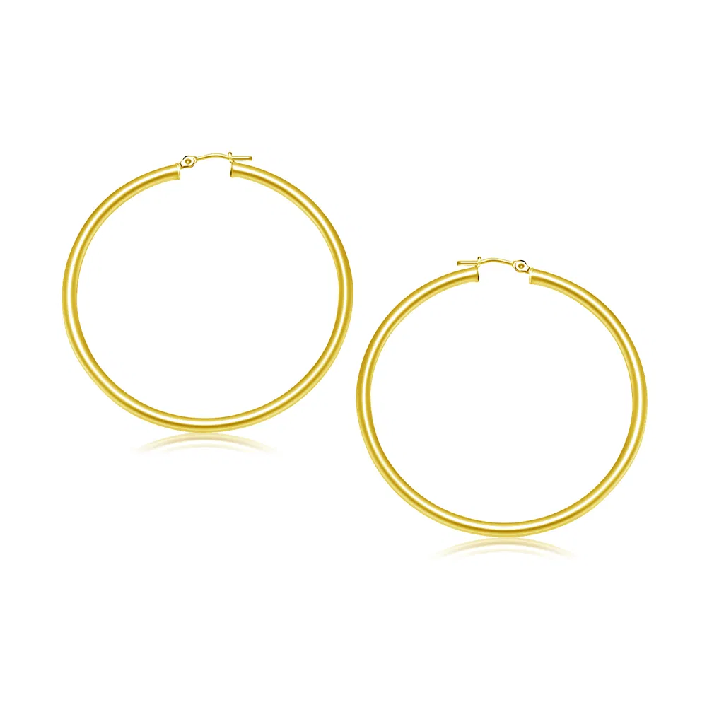 14k Yellow Gold Polished Hoop Earrings (3x30mm) - Grocery