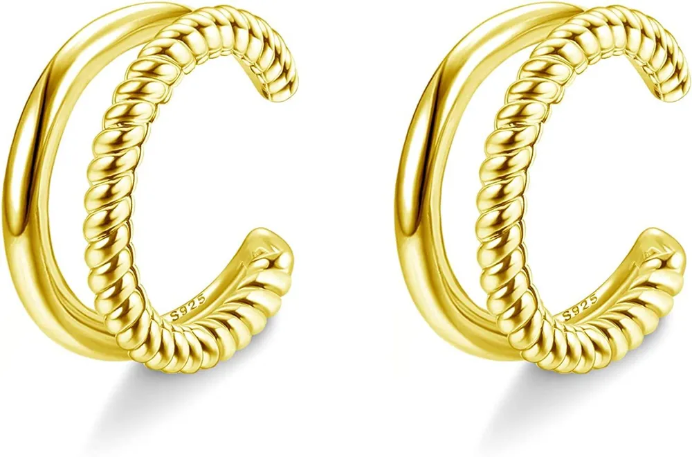 Cuff Earrings 925 Sterling Silver Ear Cuff Earrings 18K Gold Plated Handmade Non-Piercing Helix Cartilage Minimalist Cuff Earrings for Women - Grocery
