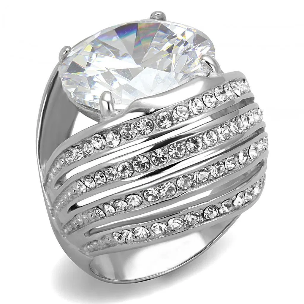 TK3263 - High polished (no plating) Stainless Steel Ring with AAA Grade CZ in Clear - Grocery