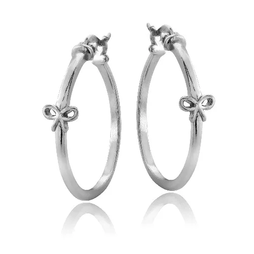 Sterling Silver Bow Polished Hoop Earrings - Grocery