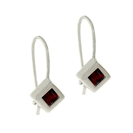 Sterling Silver Red CZ Diamond-Shape Drop Earrings - Grocery