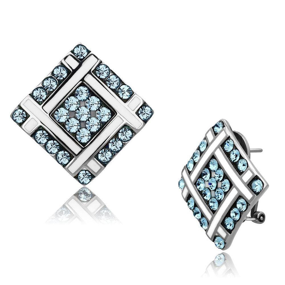 TK850 - High polished (no plating) Stainless Steel Earrings with Top Grade Crystal in Sea Blue - Grocery