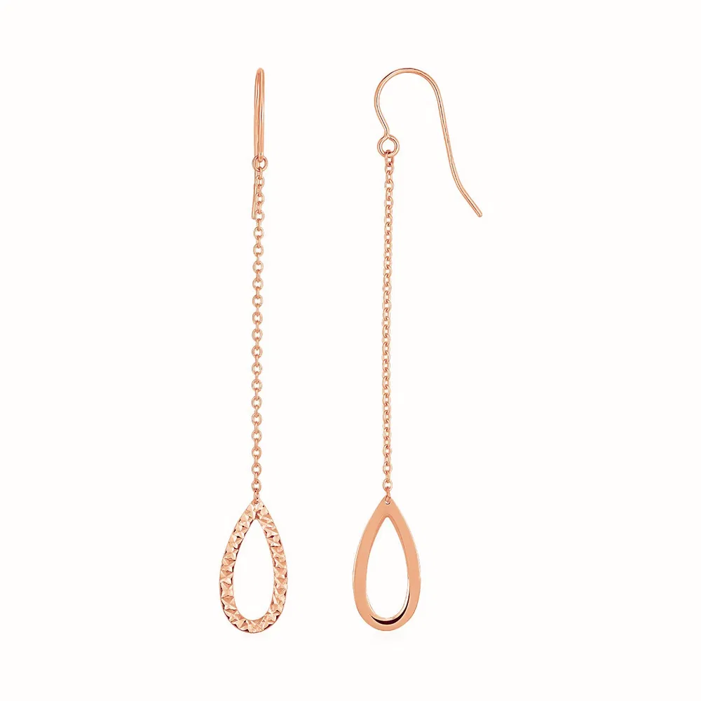 Textured Pear Shaped Long Drop Earrings in 14k Rose Gold - Grocery