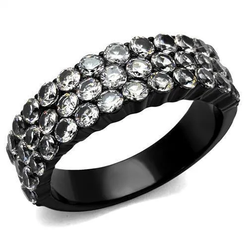 TK2277 - IP Black(Ion Plating) Stainless Steel Ring with AAA Grade CZ in Clear - Grocery