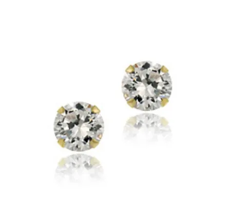 14k Gold 5mm Round CZ Stud Earrings - Grocery