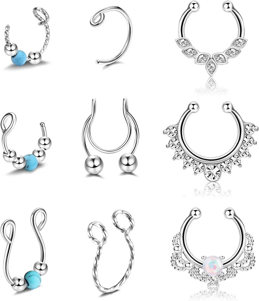 Fake Septum Fake Nose Rings Hoop Stainless Faux Nose Septum Ring Non Piercing Clip On Nose Hoop Rings Body Piercing Jewelry - Grocery