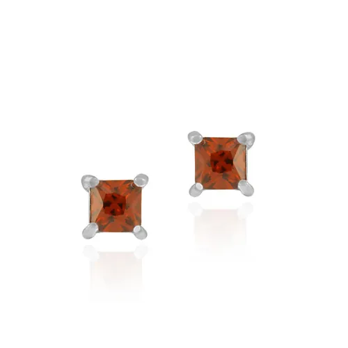 Sterling Silver Red CZ Square Stud Earrings - Grocery