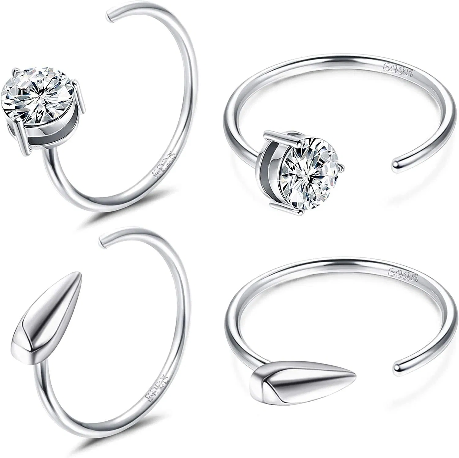 2 Pairs 925 Sterling Silver Half Hoops Earrings Opal Ball Star Dot Small Hoop Earrings Huggie Cartilage Earrings Hug Tiny Hoop Earrings for Women Men - Grocery