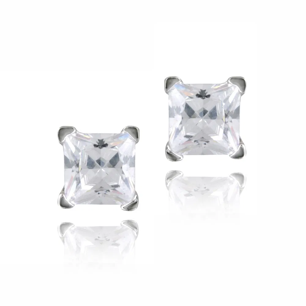 Silver Tone 1/3ct CZ Square Stud Earrings, 3mm - Grocery