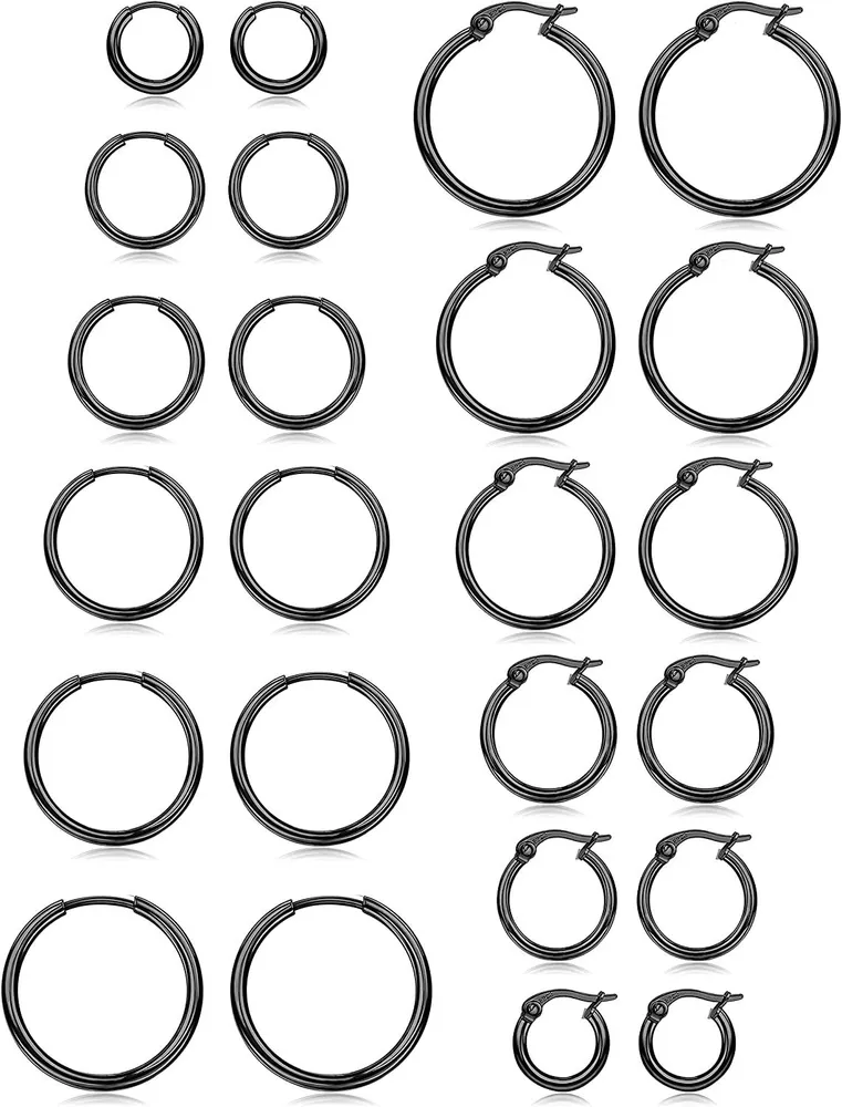 12 Pairs Stainless Small Round Hoop Earrings for Women Twisted Hoop Earrings Set; 10MM-20MM - Grocery