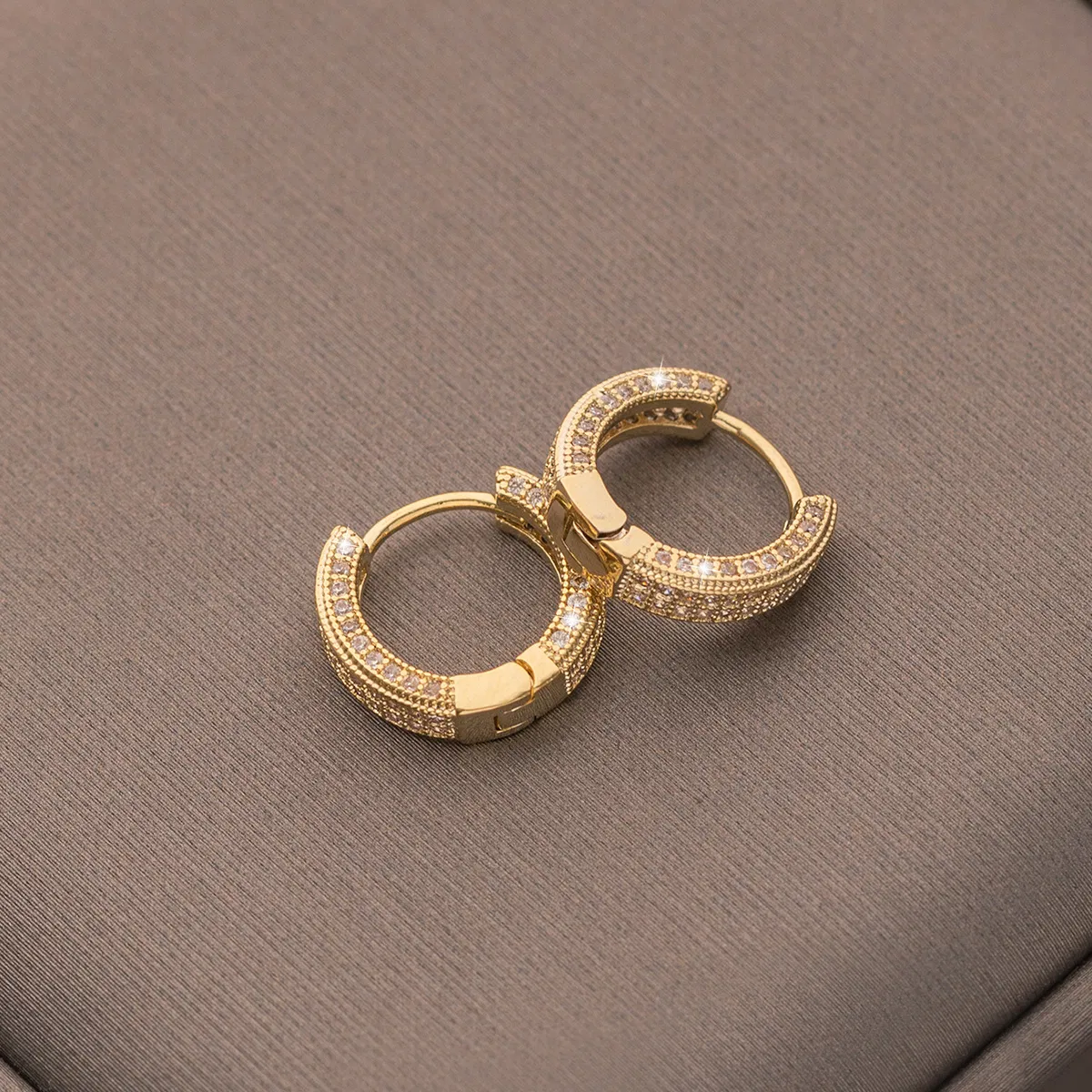14K Gold Plated Zircon Hoop Earrings Cuff Hoop Earrings For Women Women's Elegant Jewelry Women's Accessories - Grocery