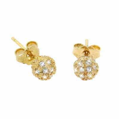 18K Gold over Sterling Silver Designer Inspired CZ 6mm Ball Stud Earrings - Grocery