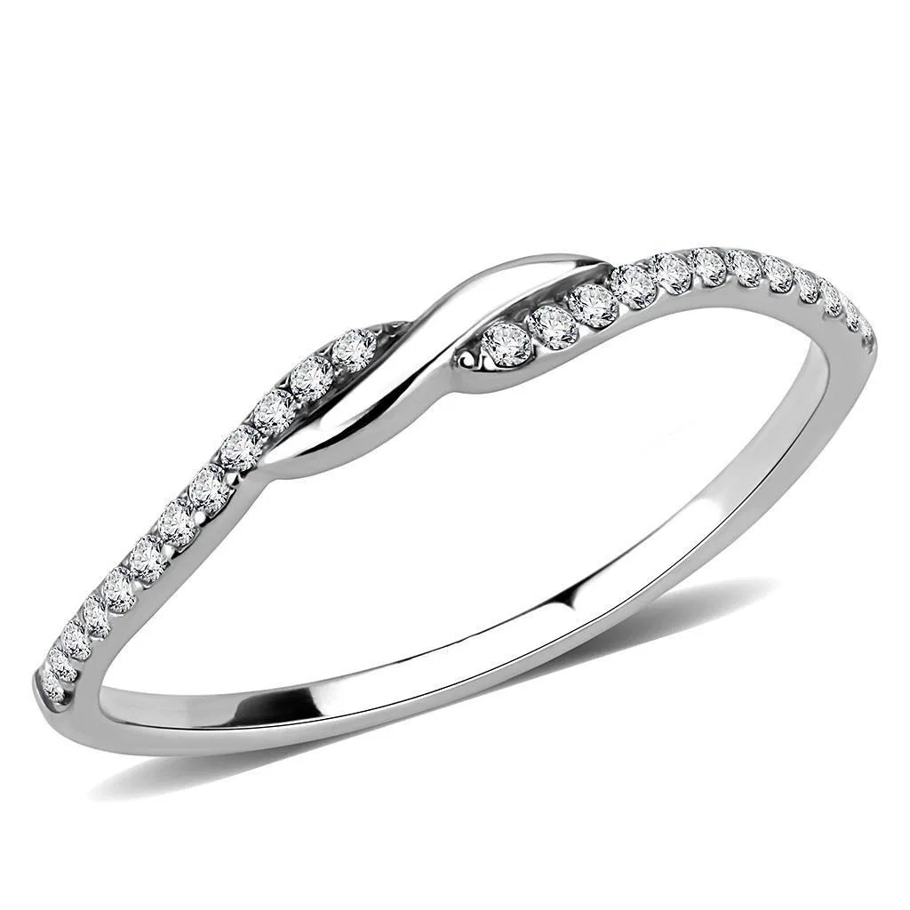DA263 - High polished (no plating) Stainless Steel Ring with AAA Grade CZ in Clear - Grocery