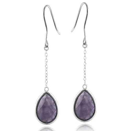 Sterling Silver Dogtooth Amethyst Teardrop Dangle Earrings - Grocery