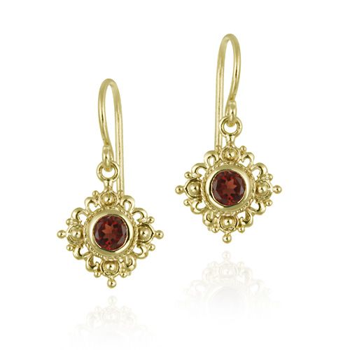 18K Gold over Sterling Silver Garnet Filigree Dangle Earrings - Grocery
