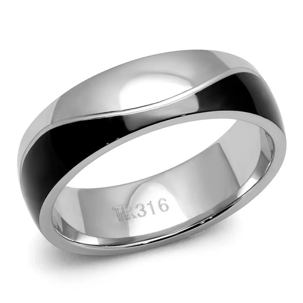 TK2567 - Two-Tone IP Black (Ion Plating) Stainless Steel Ring with No Stone - Grocery