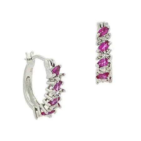 Sterling Silver Created Pink Sapphire & Diamond Accent Hoop Earrings - Grocery
