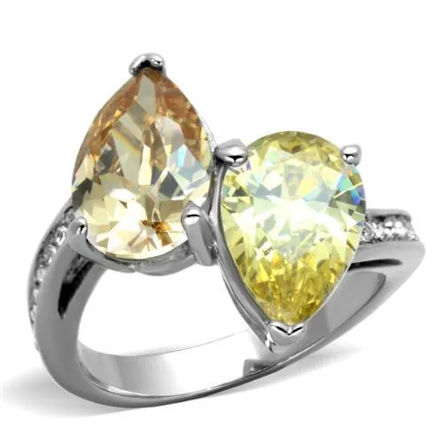 TK1820 - High polished (no plating) Stainless Steel Ring with AAA Grade CZ in Multi Color - Grocery