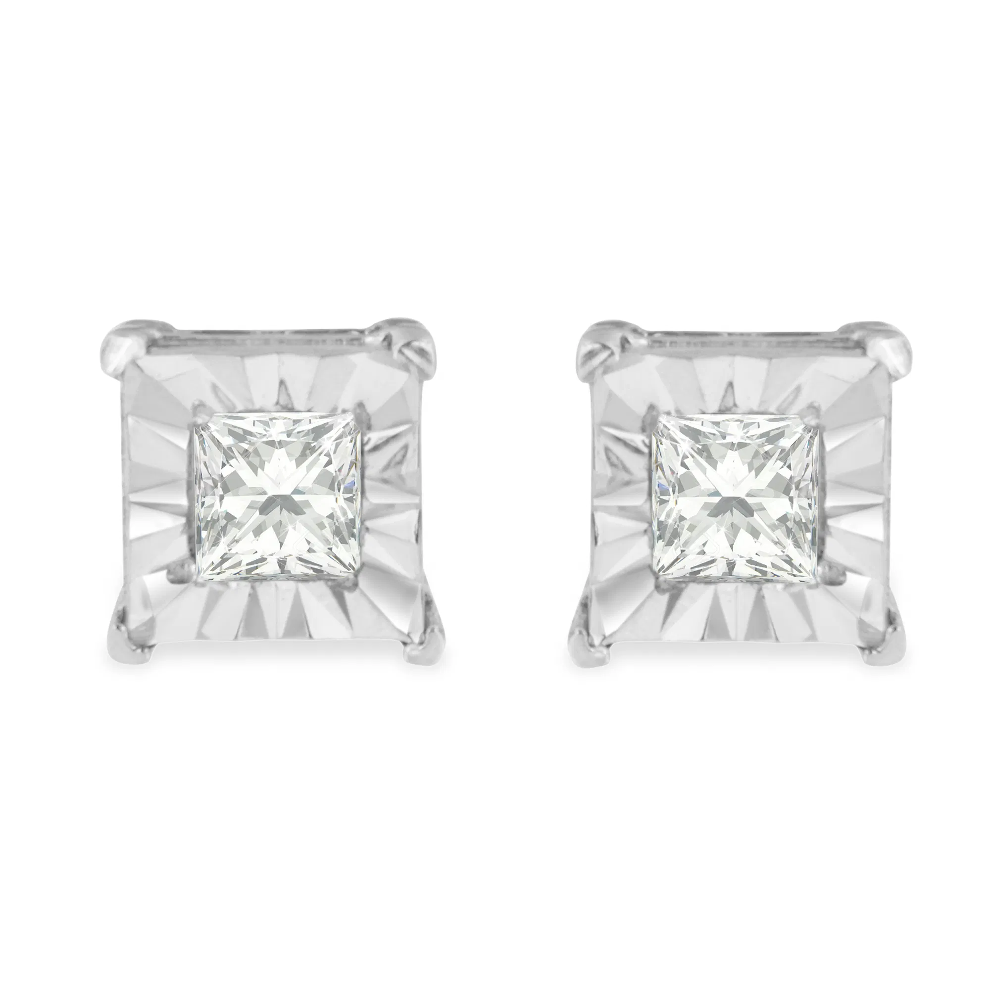 .925 Sterling Silver 1/4 Cttw Princess-Cut Square Near Colorless Diamond Solitaire Miracle-Plate Stud Earrings (H-I Color, I2-I3 Clarity) - Grocery