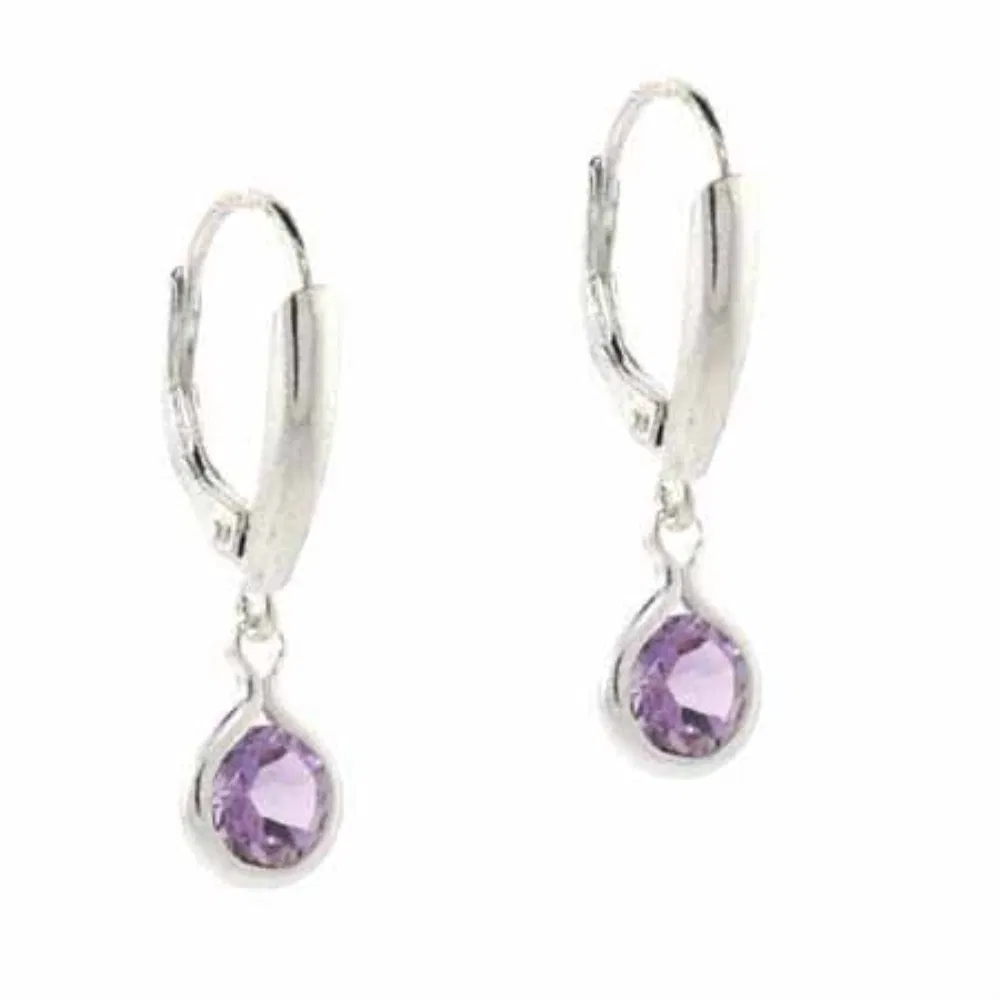 Sterling Silver Amethyst Round Leverback Dangle Earrings - Grocery