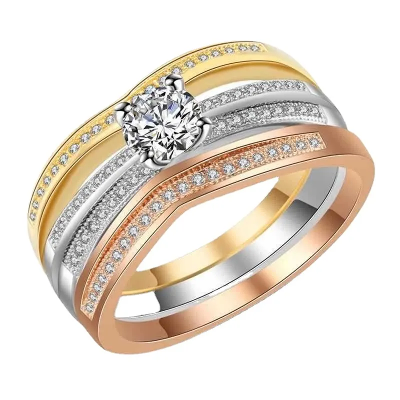 European And American Tri-color Mixed Diamond Ring - Grocery