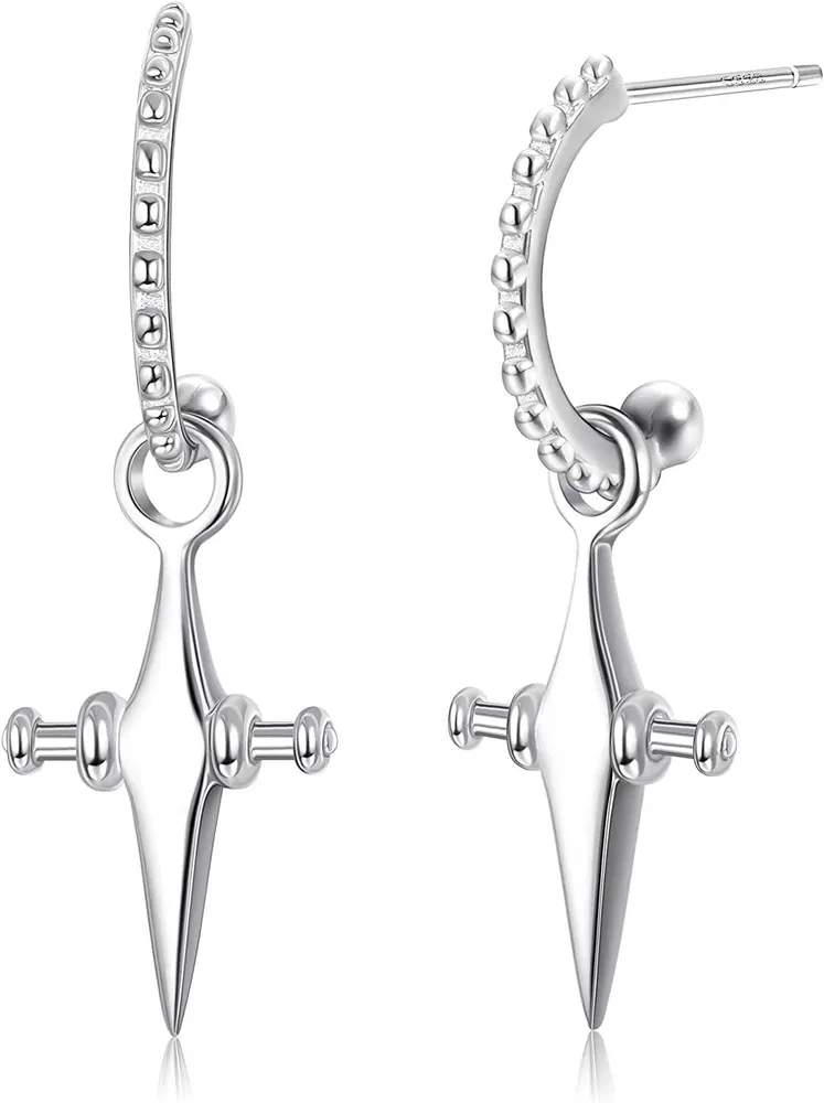 925 Sterling Cross Dangle Earrings for Women Men Minimalist Half Hoop Earrings Christian Cross Open Earrings - Grocery