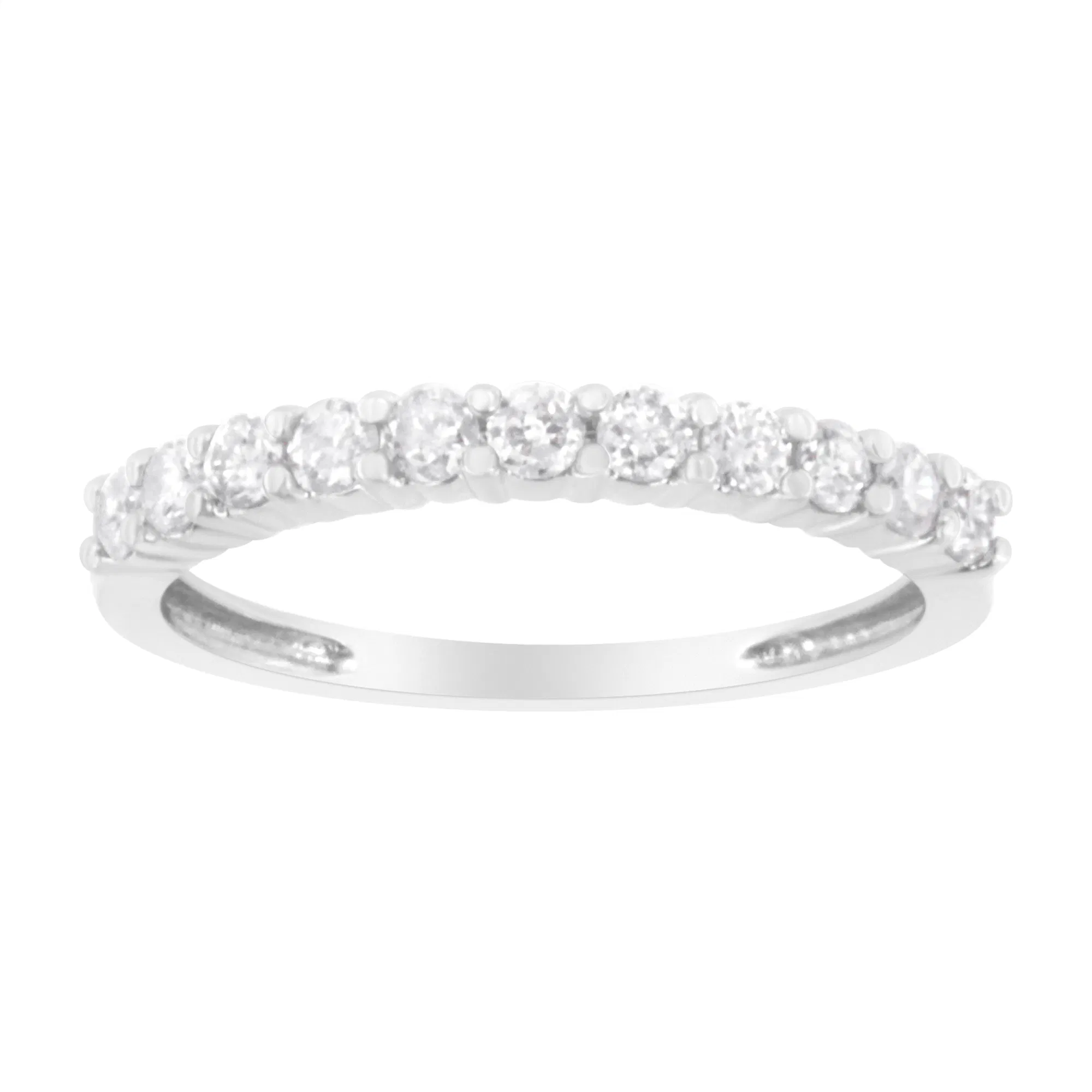 .925 Sterling Silver 1/2 cttw Shared Prong-Set Brilliant Round-Cut Diamond 11 Stone Band Ring (I-J Color, SI2-I1 Clarity) - Grocery