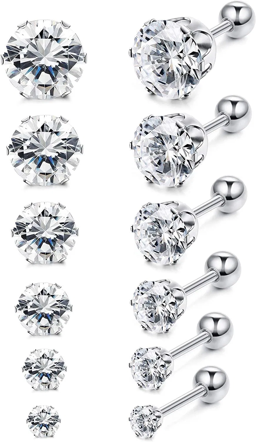CZ Stud Earrings for Women Men Stainless Cubic Zirconia Earrings Set Screwback - Grocery