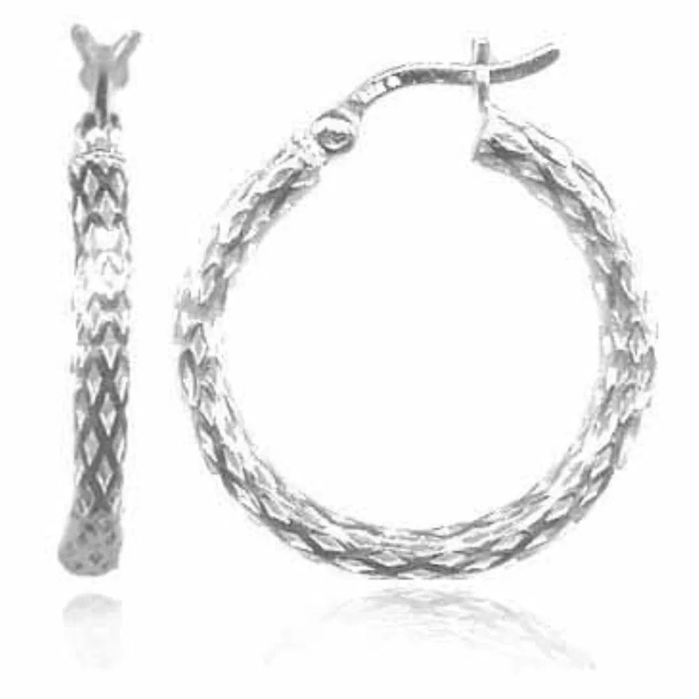 Sterling Silver Diamond Cut Filligree 21 mm Hoop Earrings - Grocery