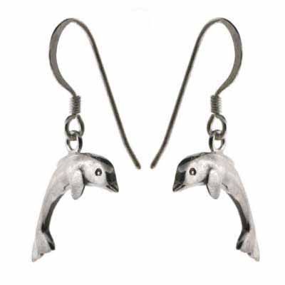 Sterling Silver Dolphin Dangle Earrings - Grocery