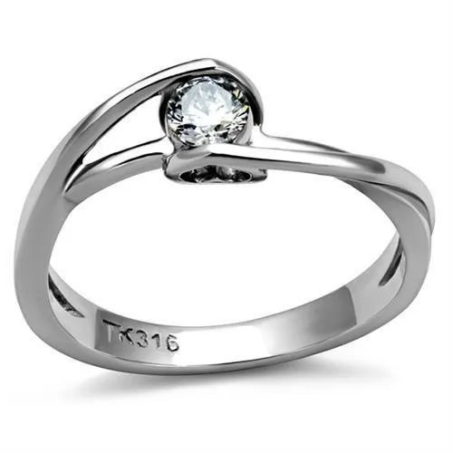 TK2835 - High polished (no plating) Stainless Steel Ring with AAA Grade CZ in Clear - Grocery