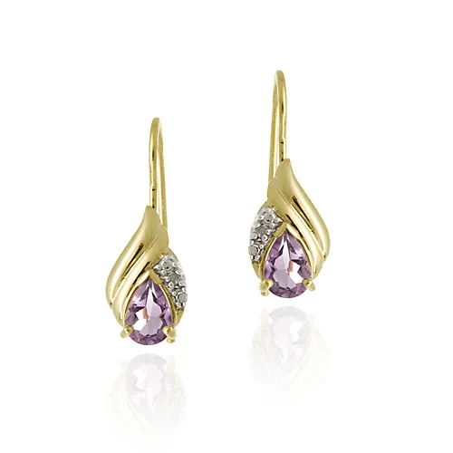 18K Gold Over Sterling Silver Genuine Amethyst & Diamond Accent Teardrop Earrings - Grocery