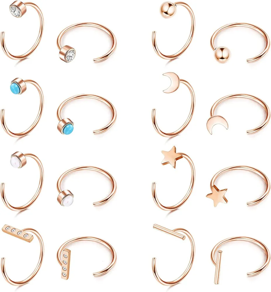 8Pairs Huggie Hoop Earrings for Women Stainless Half Open Hoop Earrings - Grocery