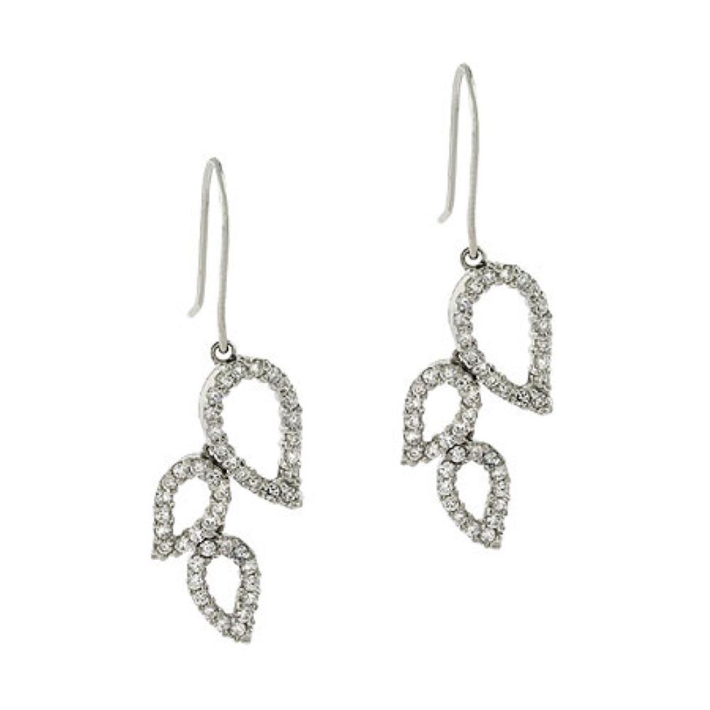 Elegant Sterling Silver .925 Simulated Diamond cz Leaf Hook Dangle Bridal Earrings Wedding Bridesmaids Gift - Grocery