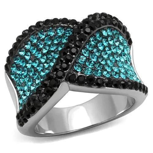 TK2764 - Two-Tone IP Black Stainless Steel Ring with Top Grade Crystal in Blue Zircon - Grocery