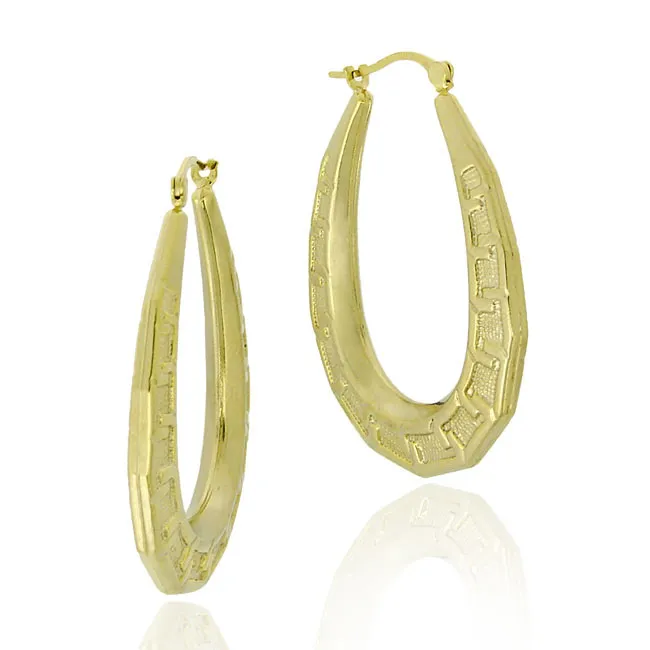 18k Gold Over Sterling Silver Link Design Hoop Earrings - Grocery