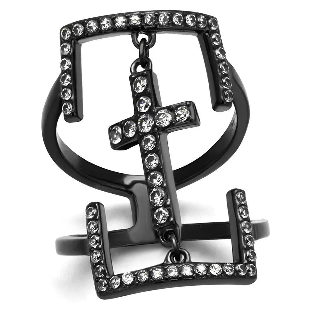 TK2826 - IP Light Black (IP Gun) Stainless Steel Ring with AAA Grade CZ in Clear - Grocery