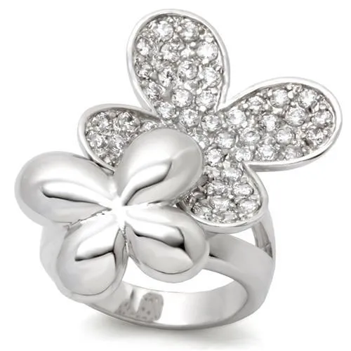 0W147 - Rhodium Brass Ring with AAA Grade CZ in Clear - Grocery
