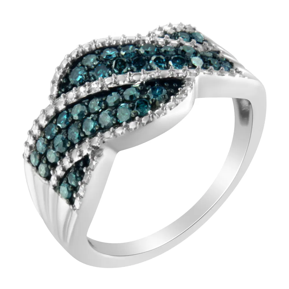 .925 Sterling Silver Treated Blue Color Diamond cocktail Ring (1/2 Cttw, Treated Blue Color, I2-I3 Clarity) - Grocery