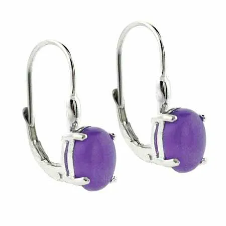 Sterling Silver Lavender Jade Oval Lever-Back Earrings - Grocery