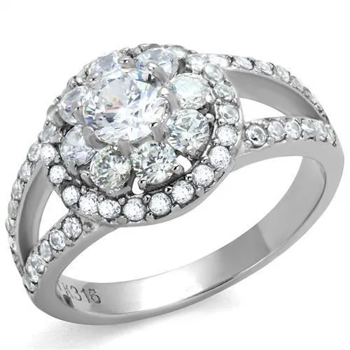 TK1855 - High polished (no plating) Stainless Steel Ring with AAA Grade CZ in Clear - Grocery