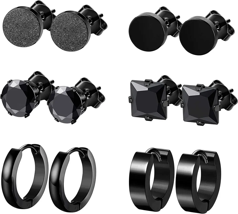 6 Pairs Stainless CZ Hoop & Stud Earrings Set for Men Women Cubic Zirconia Ear Piercing Hypoallergenic - Grocery