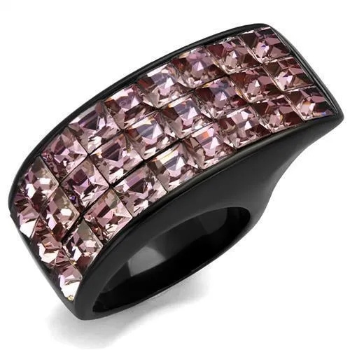 TK2359 - IP Black(Ion Plating) Stainless Steel Ring with Top Grade Crystal in Light Rose - Grocery