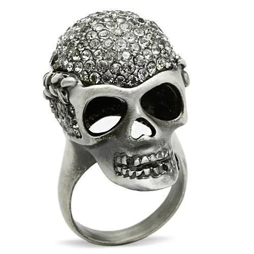 3W015 - Antique Silver White Metal Ring with Top Grade Crystal in Black Diamond - Grocery