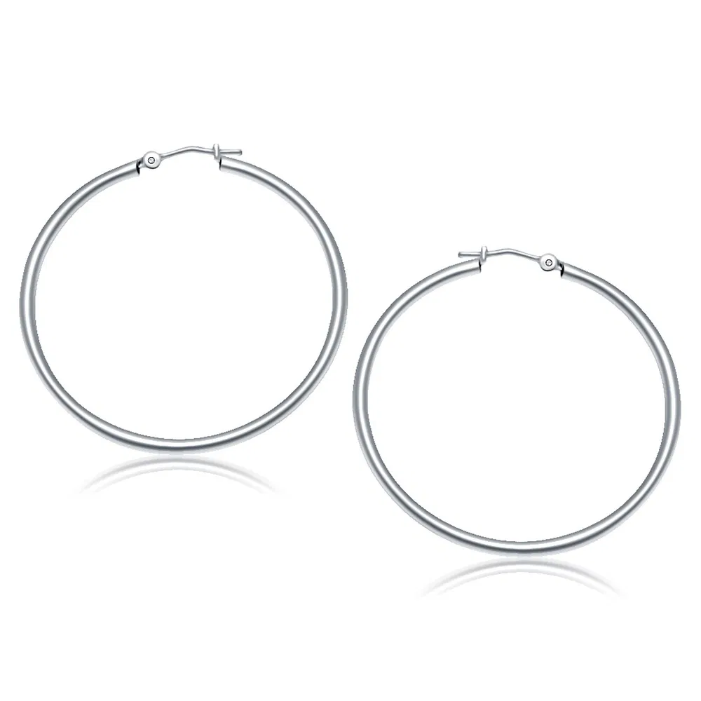 10k White Gold Polished Hoop Earrings (2x40 mm) - Grocery