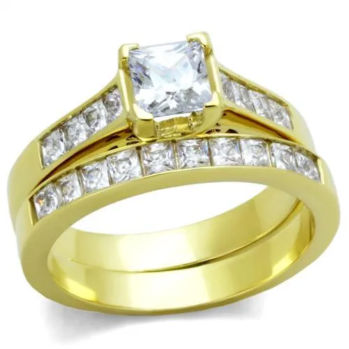 TK1895 - IP Gold(Ion Plating) Stainless Steel Ring with AAA Grade CZ in Clear - Grocery