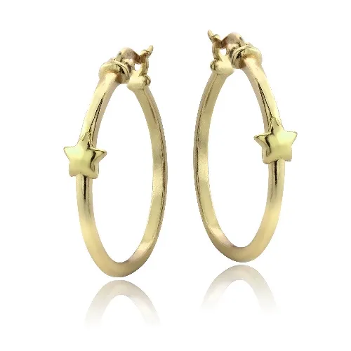 Gold Tone over Sterling Silver Star Polished Hoop Earrings - Grocery