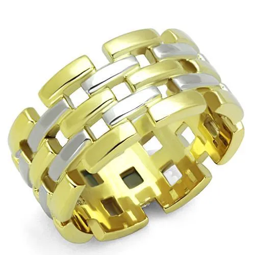 TK1705 - Two-Tone IP Gold (Ion Plating) Stainless Steel Ring with No Stone - Grocery